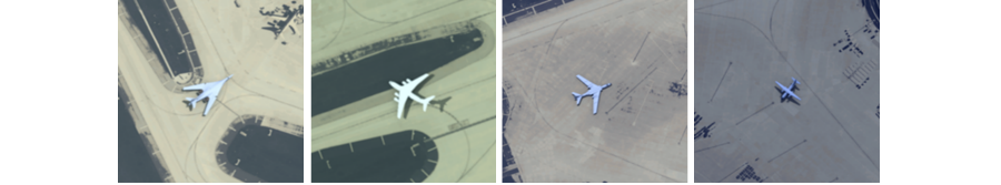 Example Images From the DIRSIG Planes Dataset, With Different Backgrounds and Illuminations