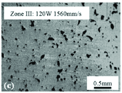 Figure 7. Low-Energy Input Causes a Lack of Fusion Between Layers, Resulting in Porosity Issues [5].