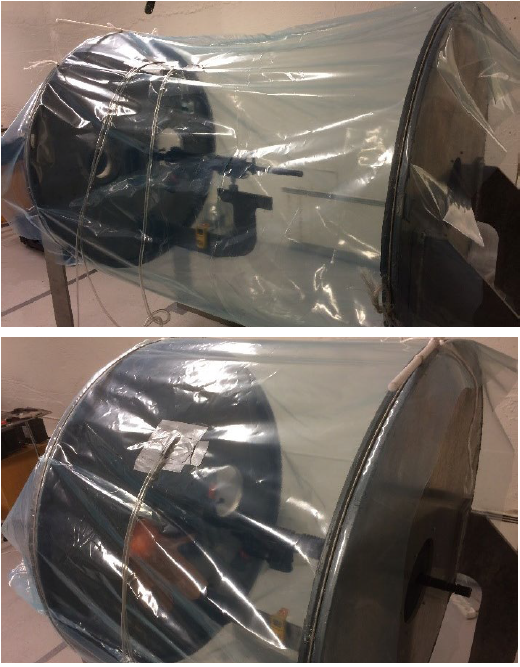 Figure 1: Chamber With Weapon Muzzle Inside (Total Propellant Gas, Top) and Muzzle Outside (Blowback Gas Only, Bottom) (Source: Norwegian Defence Research Establishment [FFI]).