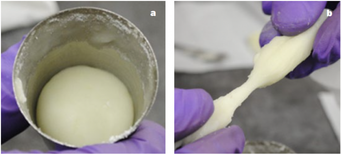 Figure 1: (a) RAM of AP Composite Propellant Feedstock Used and (b) Mix Consistency (Source: Naval Surface Warfare Center [NSWC]-IHEODTD).