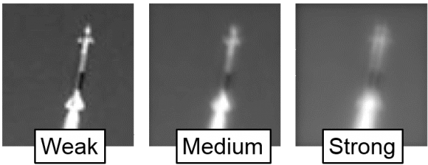 Figure 1: The Effect of Different Strength Turbulence on the Image of a Rocket.