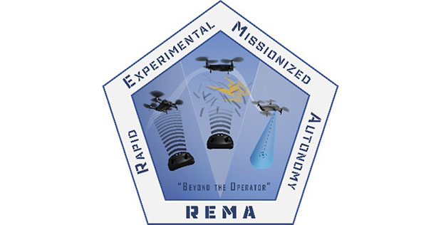 Pentagon shape with images of drones in it and the text "Rapid Experimental Missionized Autonomy"