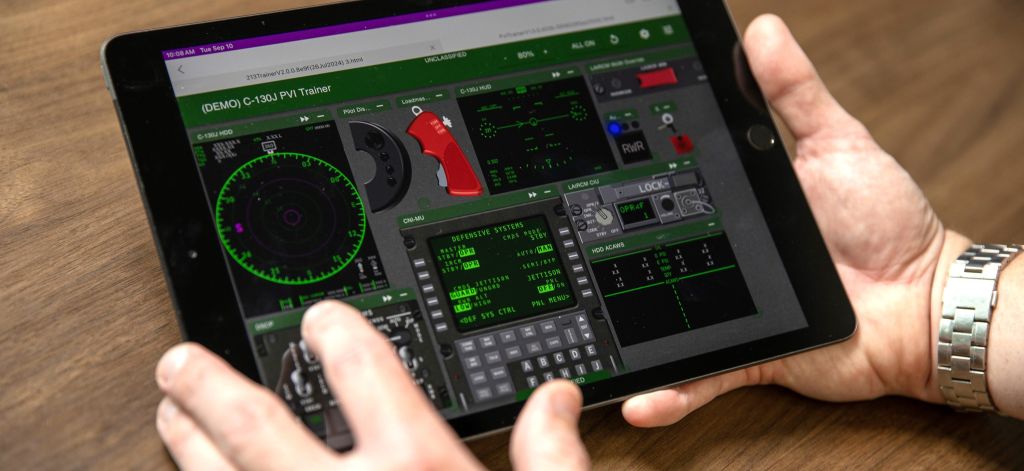 The Pilot Vehicle Interface (PVI) Trainer can run on ordinary tablet computers to enhance existing electronic warfare (EW) instruction for the crews of U.S. air mobility aircraft. (Credit: Sean McNeil, GTRI)