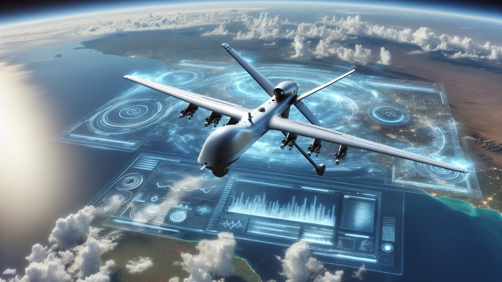 graphic of futuristic military drone sky above earth