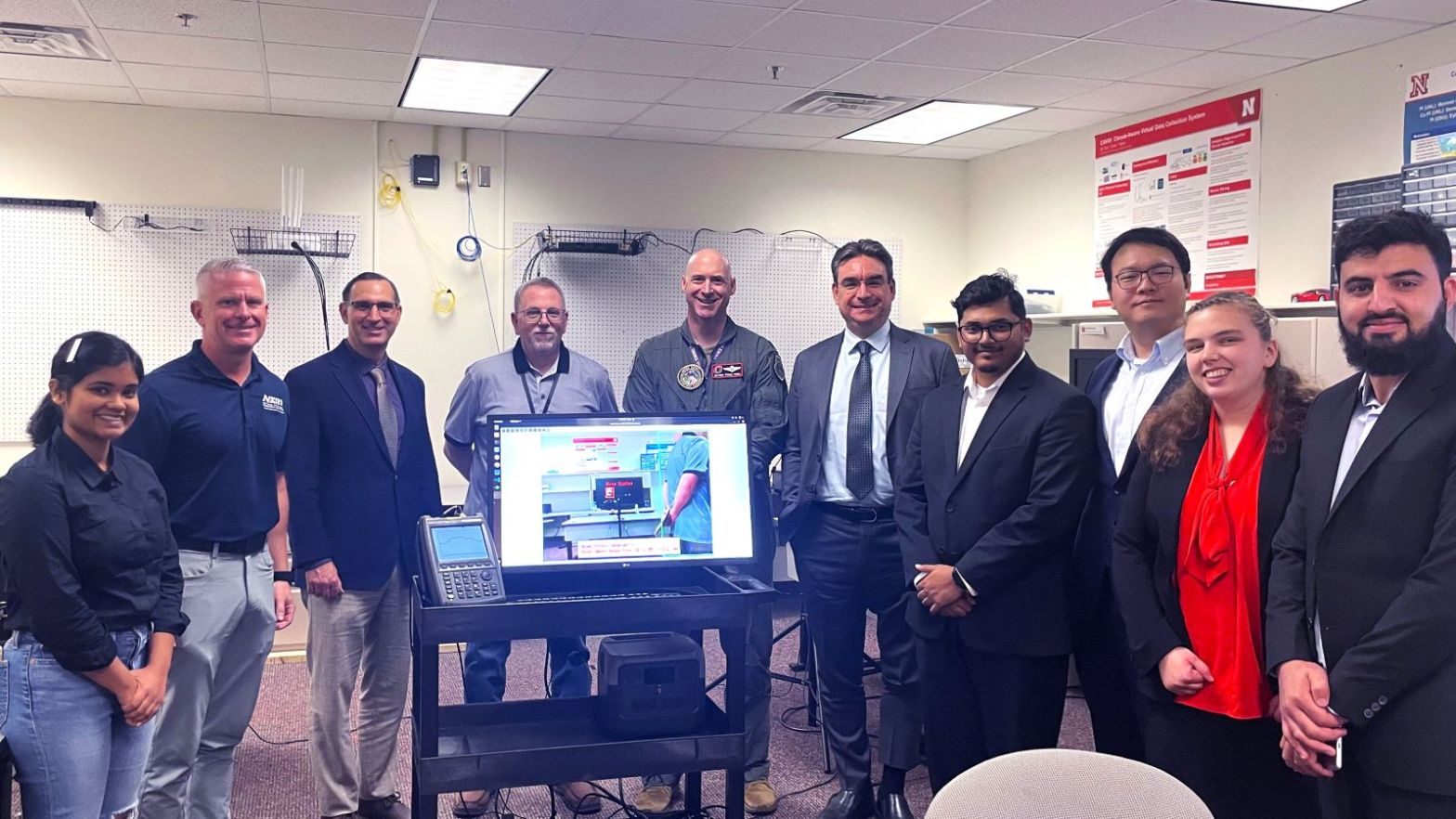 Project team members from NSRI, UNL and JEC during kick off meeting at the Cyber-Physical Networking Lab at the University of Nebraska–Lincoln, Lincoln, Nebraska, October 2024.