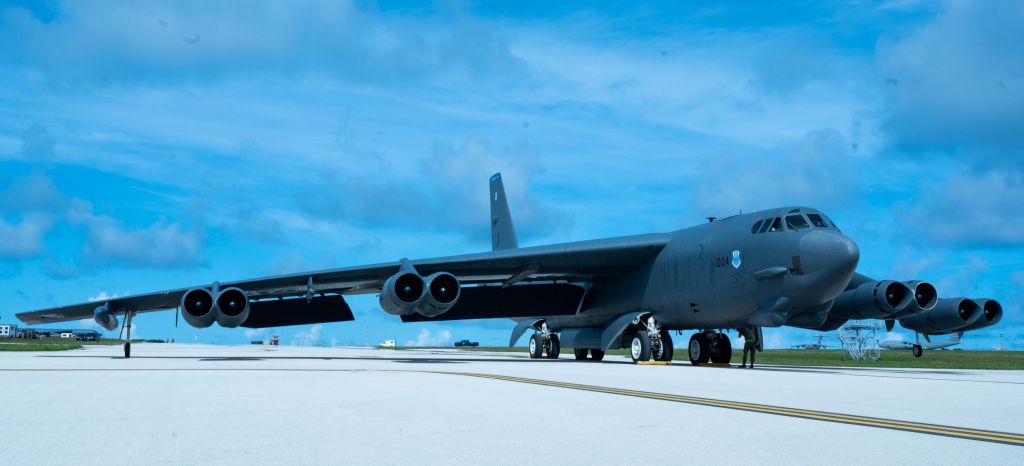 A B-52H Stratofortress bomber from Barksdale Air Force Base, La., sits on the runway at Andersen Air Force Base, Guam, in support of a U.S. Strategic Command bomber task force, April 17, 2021.