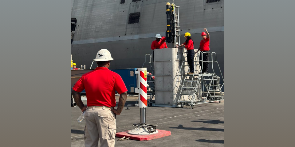 Enlisted technicians from the Navy Munitions Command (NMC) Bahrain Detachment deliver hardware and software upgrades aboard USS Indianapolis (LCS 17), September 2024, while the ship is forward deployed to the U.S. 5th Fleet Area of Responsibility (AoR). The upgrades focus on the Surface-to-Surface Missile Module (SSMM), enhancing both its software and hardware systems. These improvements are designed to strengthen the ship’s defense posture, ensuring its capabilities remain advanced and effective during deployment.