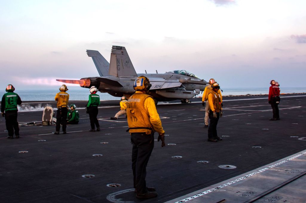 An EA-18G Growler, attached to Electronic Attack Squadron (VAQ) 133, launches from the flight deck of the Nimitz-class aircraft carrier USS Abraham Lincoln (CVN 72). (Official U.S. Navy photo)