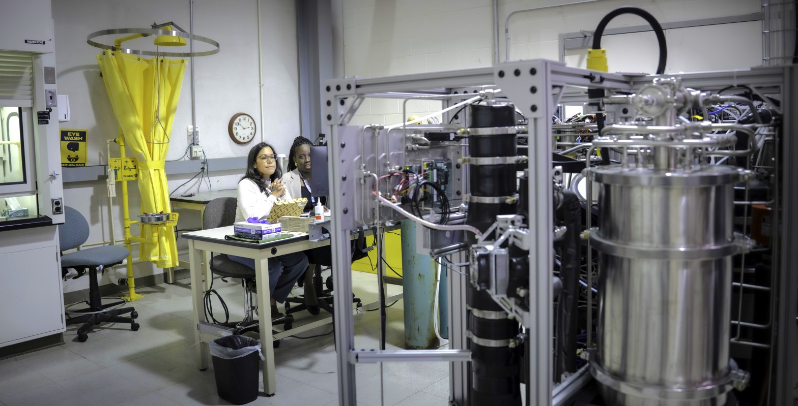 A team from the Naval Air Warfare Center Aircraft Division monitors data collected during an oxygen system contamination test to check for potential aircrew air impurities using the Navy’s new test rig called the Gaseous Injection Analyzer, or GaIA. The warfare center built the service’s singular test capability to verify modern oxygen systems effectively filter contaminants in compliance with today’s military standards in partnership with Johns Hopkins University. (U.S. Navy photo by Todd Frantom)