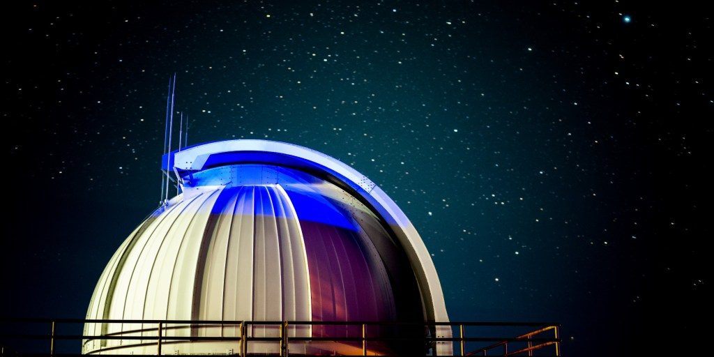 Astrophotography showcasing the Ground-based Electrical Optical Deep Space Surveillance facility, or GEODSS, operated by the 15th Space Surveillance Squadron, Detachment 1, at the White Sands Missile Range, N.M., captured Aug. 25, 2022. The 15th SPSS is comprised of a blended organizational structure with assigned personnel from Space Operations Command and the Air Force Research Laboratory. (U.S Space Force photo by Airman 1st Class Kaitlin Castillo)