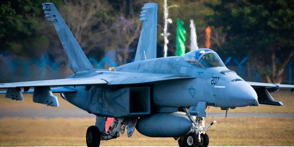 230210-N-GA722-1000

BENGALURU, India (Feb. 10, 2023) An F/A-18E Super Hornet from the "Royal Maces" of Strike Fighter Squadron (VFA) 27 taxis on the runway after landing at Yelahanka Air Force Station on February 10, ahead of its participation in Aero India 2023.  Aero India offers a venue to build stronger relationships between the US and India and the international community. The "Royal Maces" are forward-deployed to Marine Corps Air Station Iwakuni, Japan. The squadrons directly support the 7th Fleet area of operations and enable a free and open Indo-Pacific region (U.S. Navy courtesy photo).