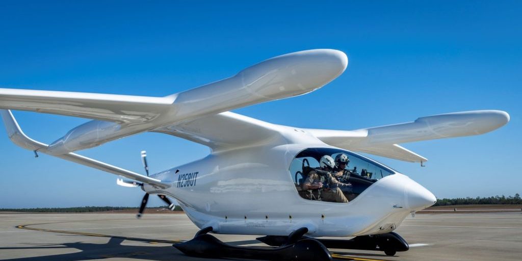 ETA Technologies Alia aircrew perform preflight checks on their aircraft Nov. 7 at Eglin Air Force Base, Fla. The aircraft performed its first official test flight traveling to Tyndall AFB and back recharging and then flying again (U.S. Air Force photo/Samuel King Jr.)