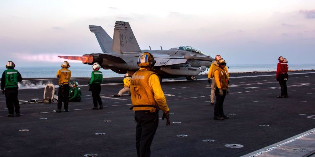 An EA-18G Growler, attached to Electronic Attack Squadron (VAQ) 133, launches from the flight deck of the Nimitz-class aircraft carrier USS Abraham Lincoln (CVN 72). (Official U.S. Navy photo)