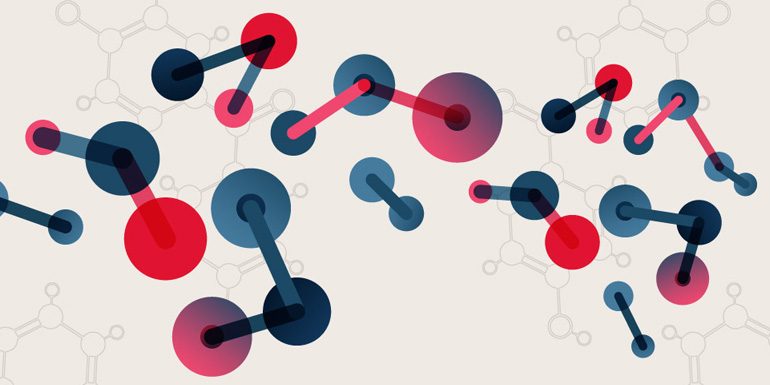 graphic of red and blue molecules connected