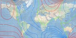 Miller Projection Main Field Declination (D) map from the US/UK World Magnetic Model 2020. (Map developed by NOAA/NCEI and CIRES)