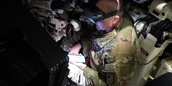 soldier wearing virtual reality goggles