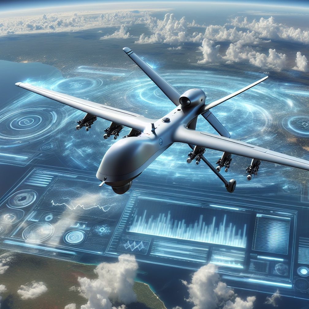 graphic of futuristic military drone sky above earth