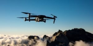 drone flying in the sky at dusk